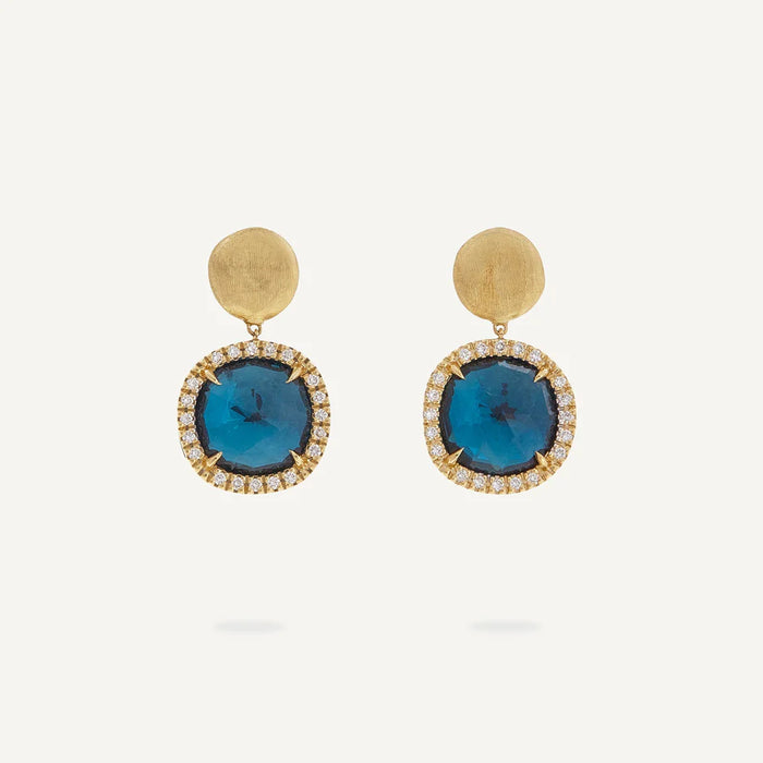 Jaipur London Blue Topaz Earrings in Yellow Gold