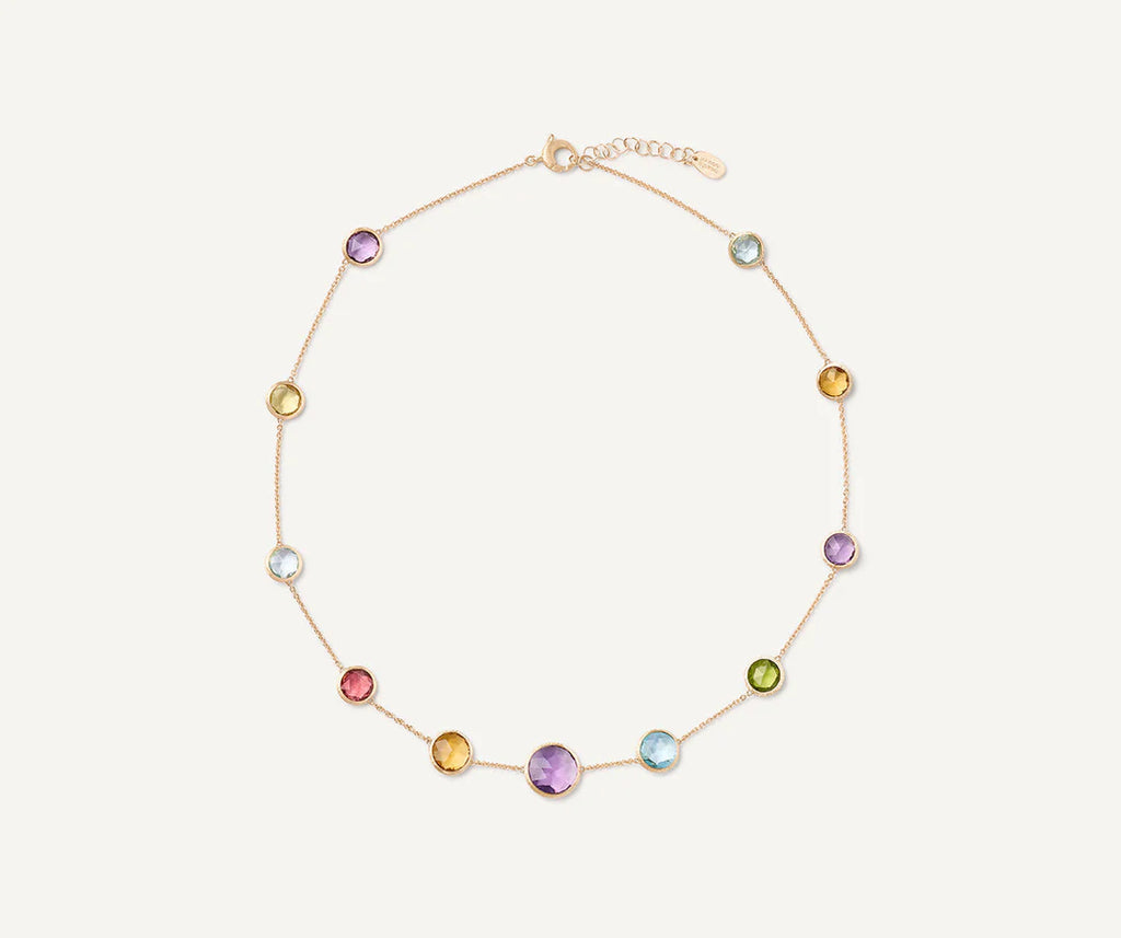 Jaipur Short Mixed Gemstone Necklace in Yellow Gold