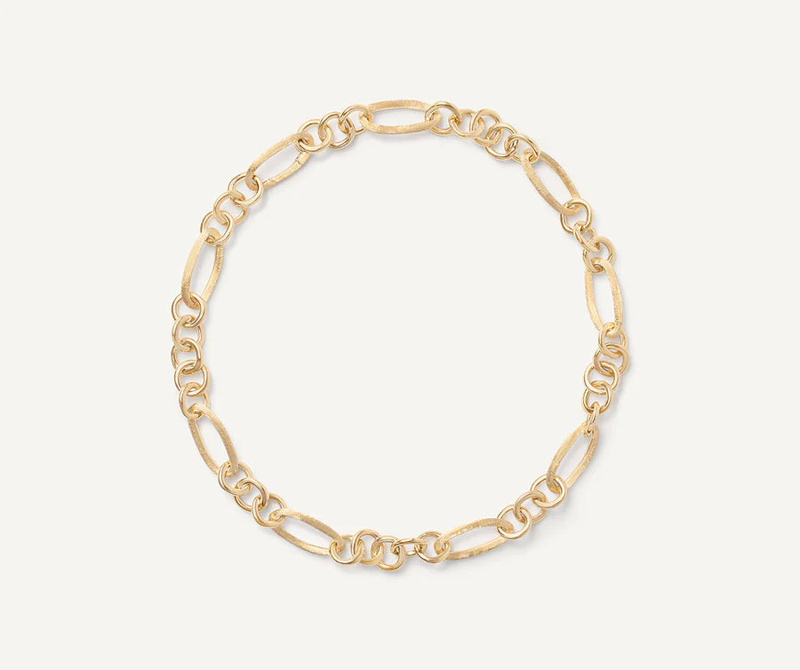 Jaipur Engraved and Polished Link Necklace in Yellow Gold