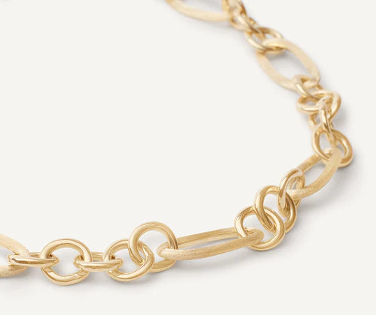 Jaipur Engraved and Polished Link Necklace in Yellow Gold