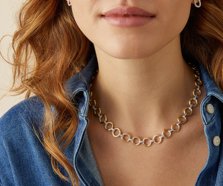 Jaipur Diamond Flat Link Collar Necklace in Yellow and White Gold