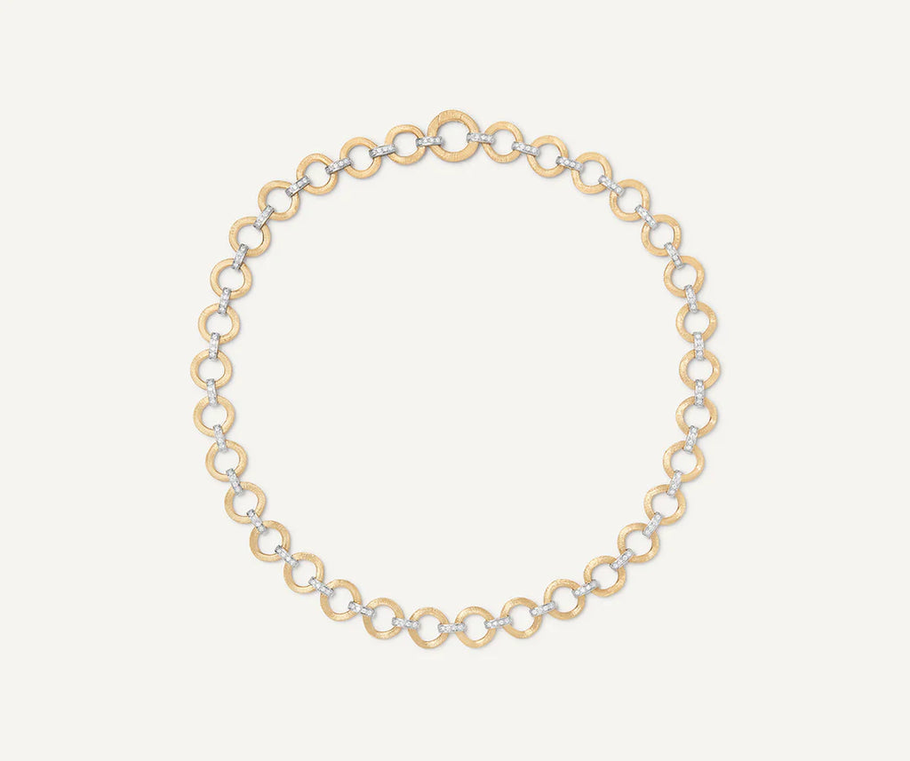 Jaipur Diamond Flat Link Collar Necklace in Yellow and White Gold