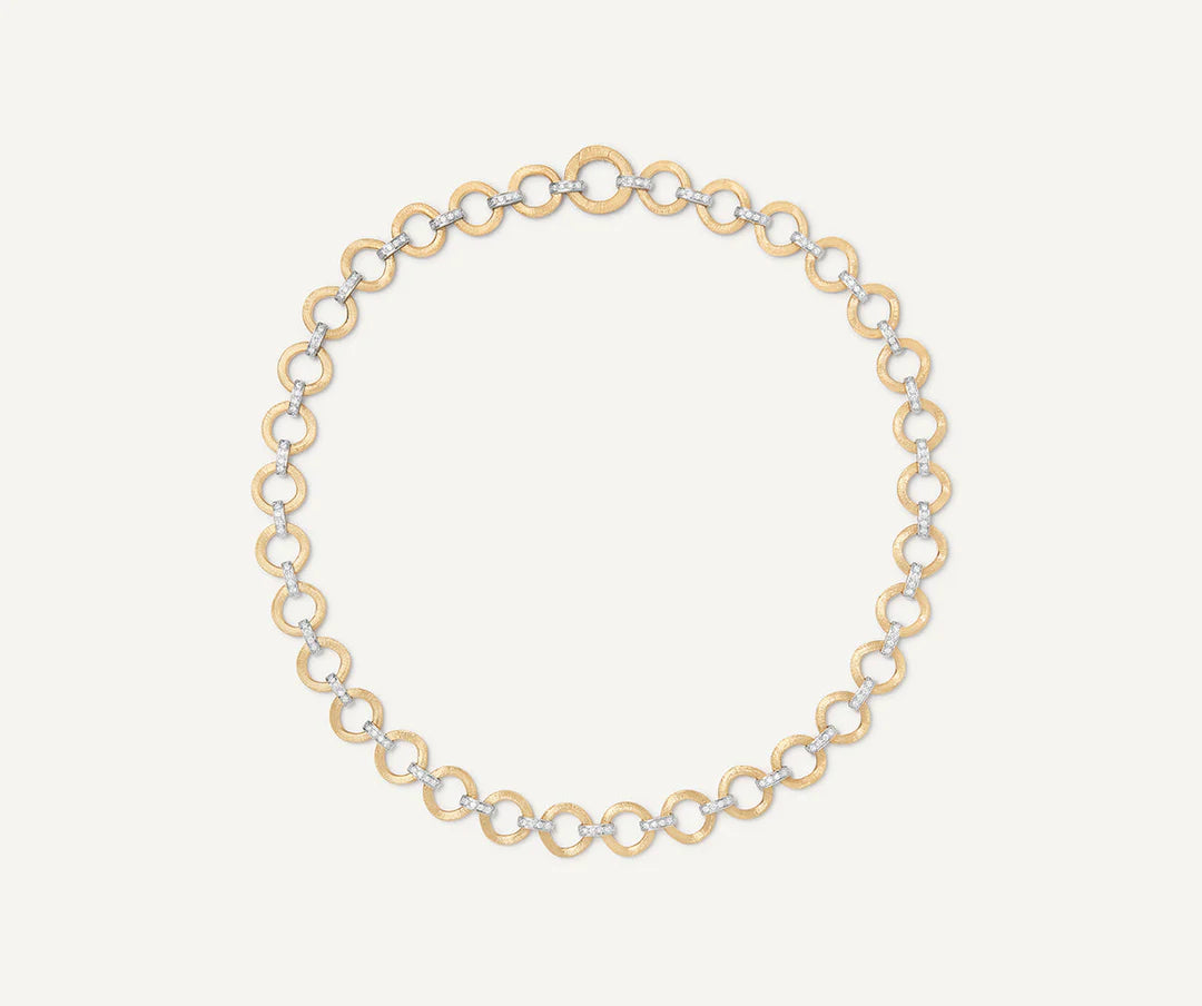 Jaipur Diamond Flat Link Collar Necklace in Yellow and White Gold