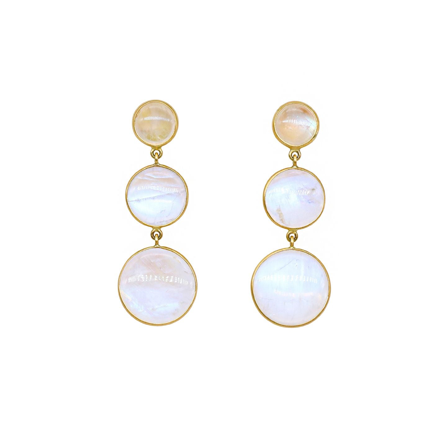 Rainbow Moonstone Earrings in Yellow Gold