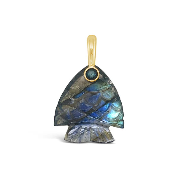 Labradorite Fish Pendant in Yellow Gold