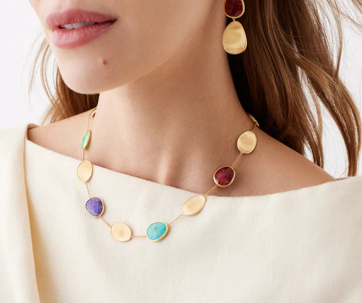 Lunaria Mixed Gemstone Collar Necklace in Yellow Gold