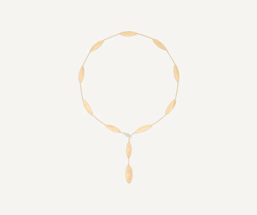 Lunaria Yellow Gold Lariat Necklace with Diamond Pavé Clasp