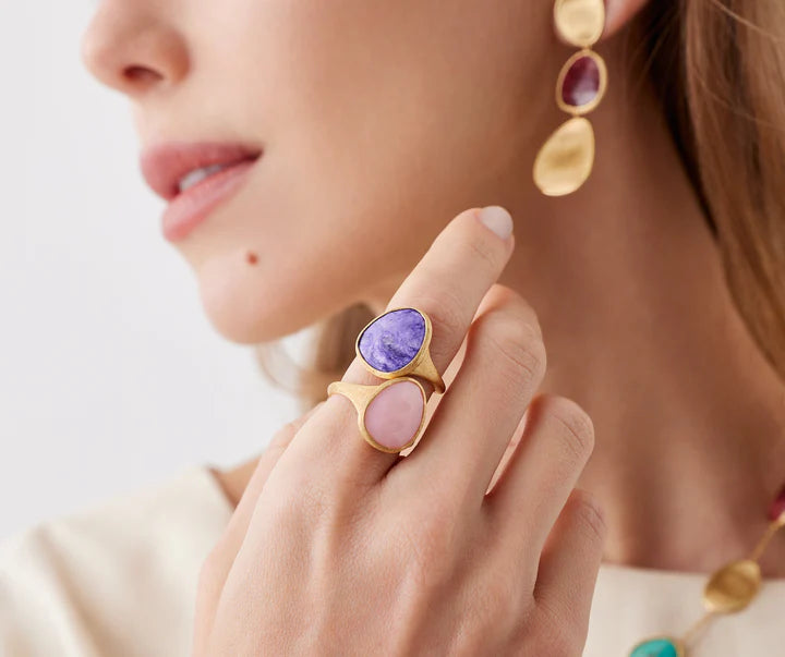Lunaria Pink Opal Ring in Yellow Gold