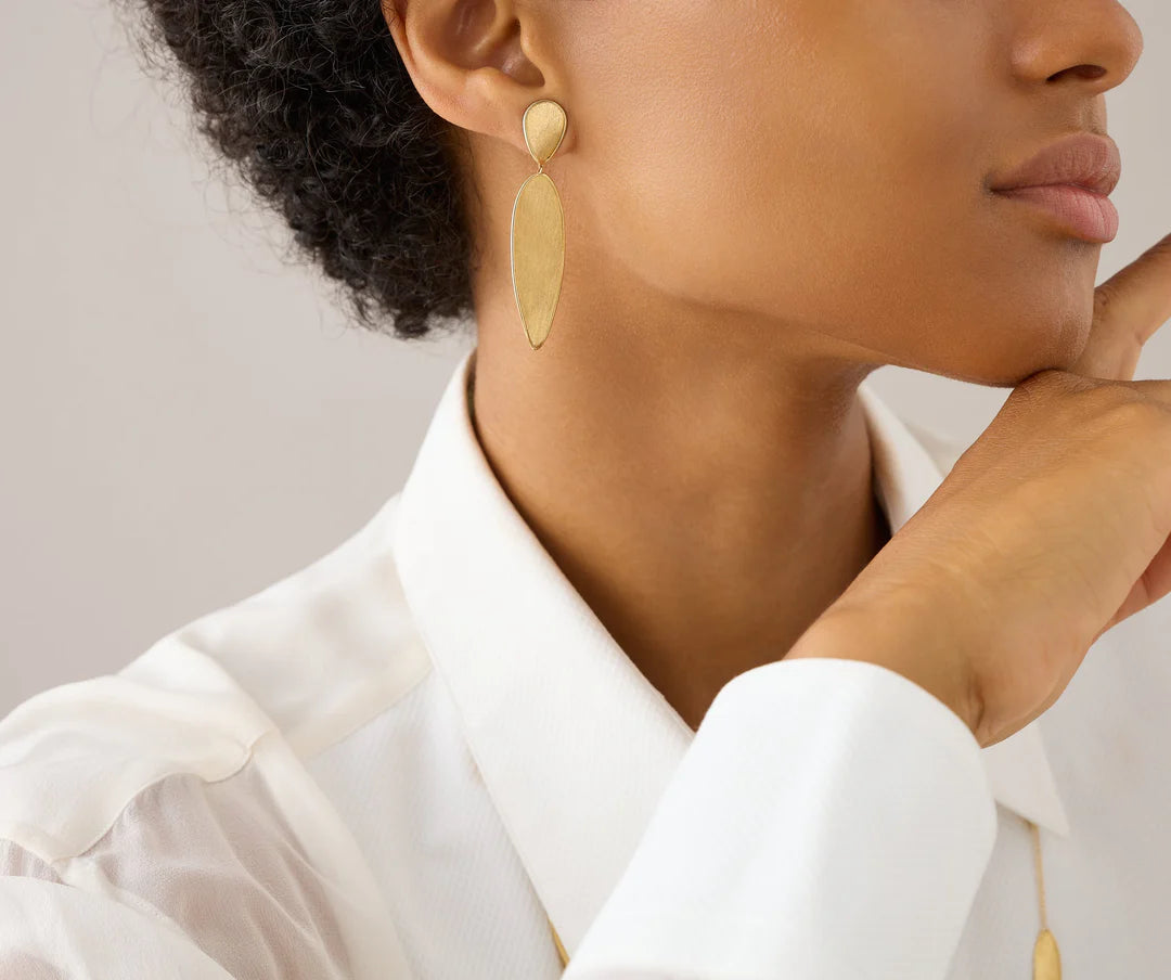 Lunaria Twist Large Double Drop Earrings in Yellow Gold