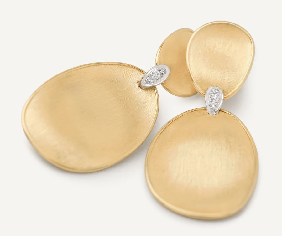 Lunaria Diamond Drop Earrings in Yellow Gold and White Gold