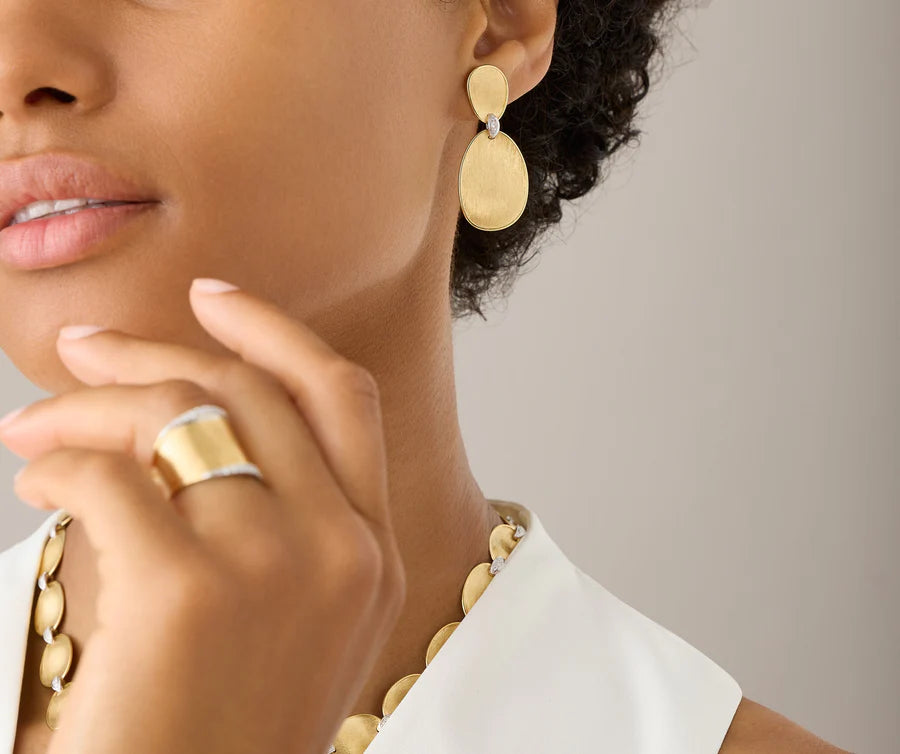 Lunaria Diamond Drop Earrings in Yellow Gold and White Gold