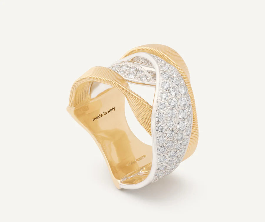 Marrakech 3-Strand Diamond Crossover Ring in Yellow Gold and White Gold
