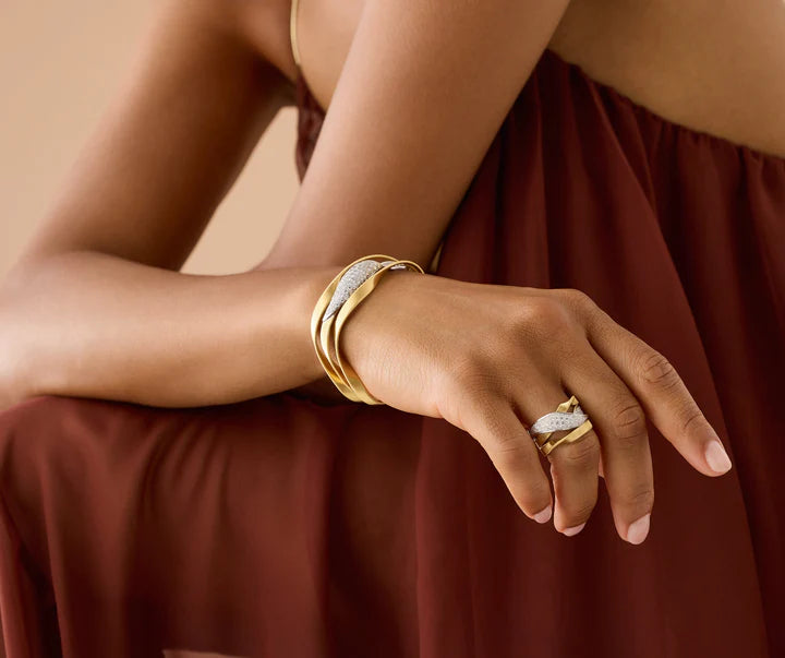 Marrakech 3-Strand Diamond Crossover Ring in Yellow Gold and White Gold