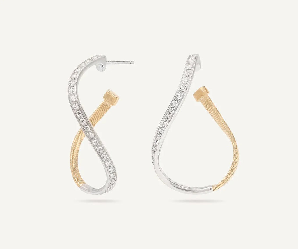 Marrakech Irregular Small Hoops in White Gold and Yellow Gold