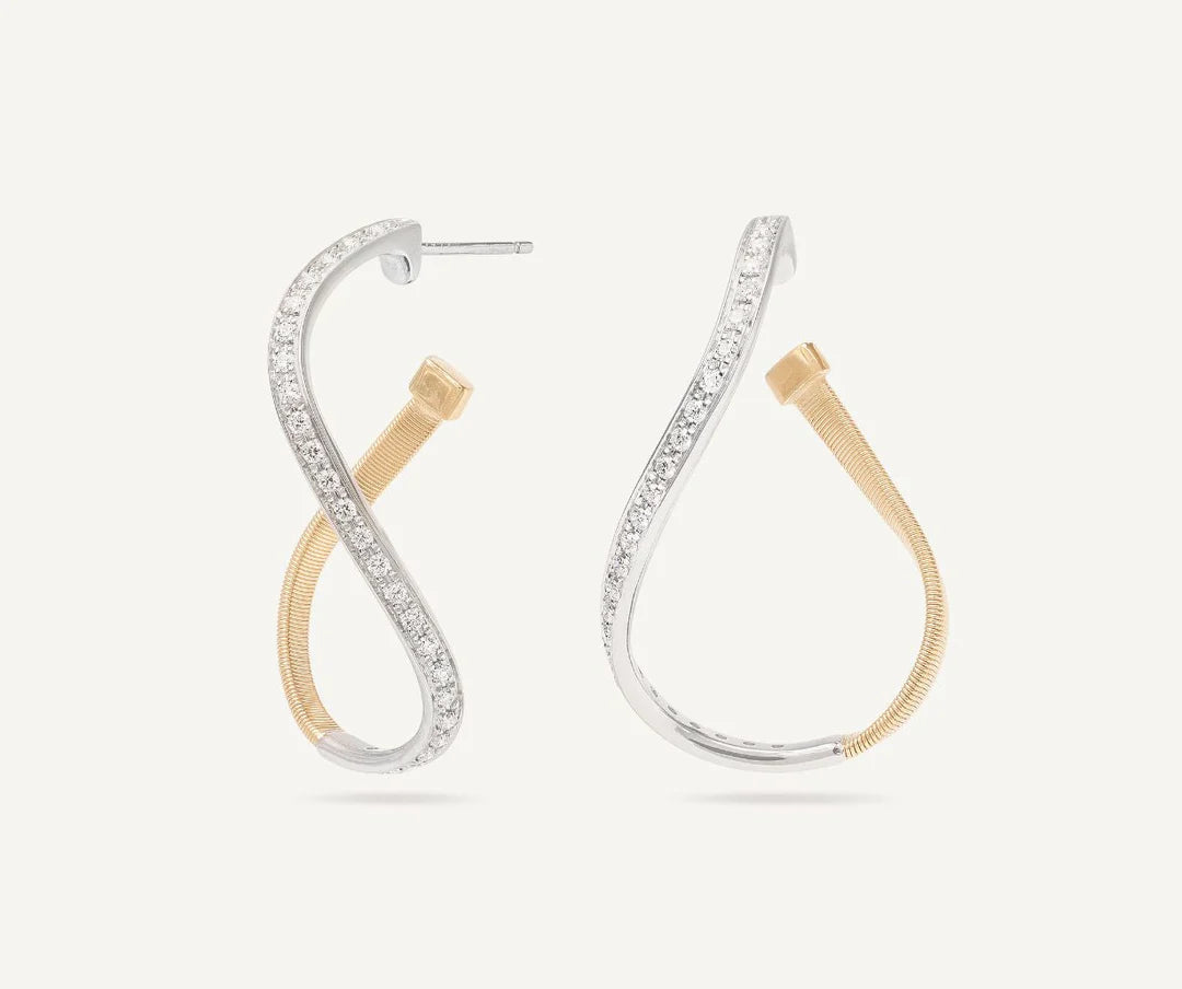 Marrakech Irregular Small Hoops in White Gold and Yellow Gold
