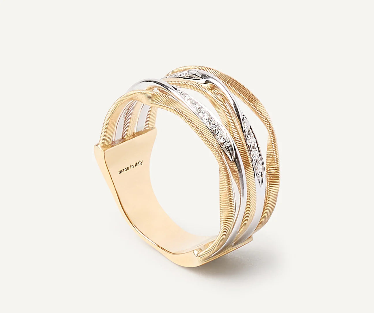 Marrakech Onde 5-Strand Diamond Coil Ring in Yellow and White Gold