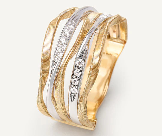 Marrakech Onde 5-Strand Diamond Coil Ring in Yellow and White Gold