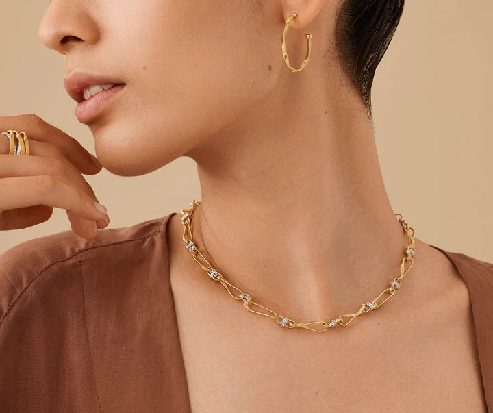 Marrakech Onde Twisted Coil Link Necklace in Yellow Gold and White Gold