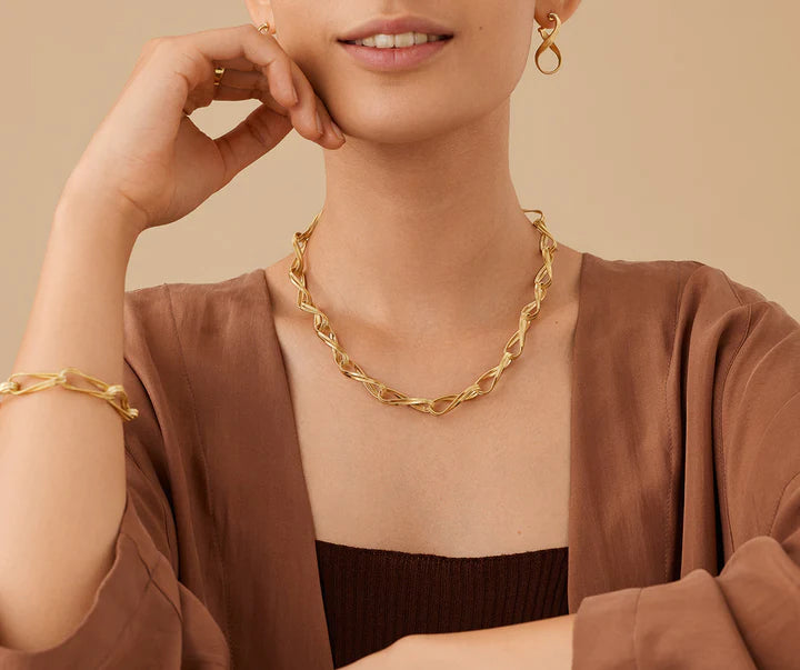 Marrakech Onde Twisted Double Coil Link Necklace in Yellow Gold