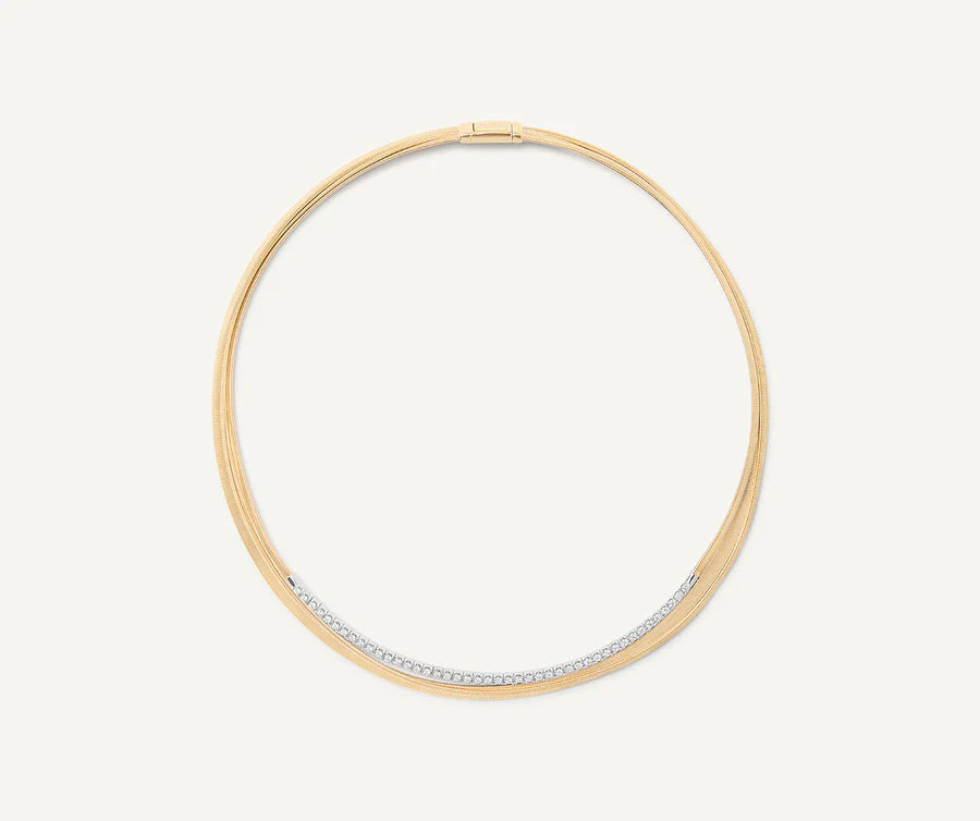 Masai 3-Strand Diamond Collar Necklace in Yellow Gold and White Gold