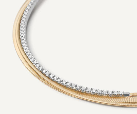 Masai 3-Strand Diamond Collar Necklace in Yellow Gold and White Gold