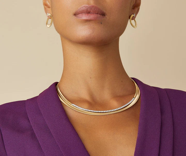 Masai 3-Strand Diamond Collar Necklace in Yellow Gold and White Gold