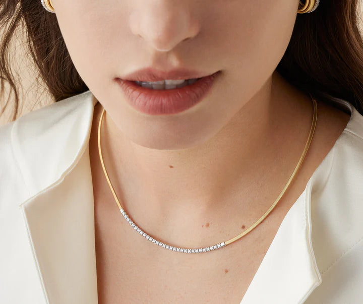 Masai Diamond Bar Necklace in Yellow Gold and White Gold