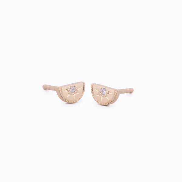 Mini Half Moon Luna Studs in Yellow Gold