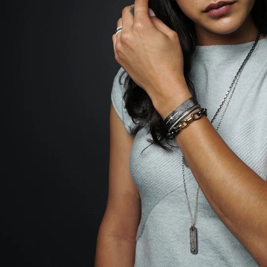 Nala Diamond Bar Pendant in Black Rhodium Sterling Silver and Yellow Gold