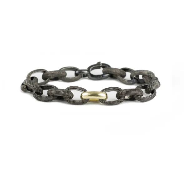 Nataly Link Bracelet in Blackened Sterling Silver and Yellow Gold