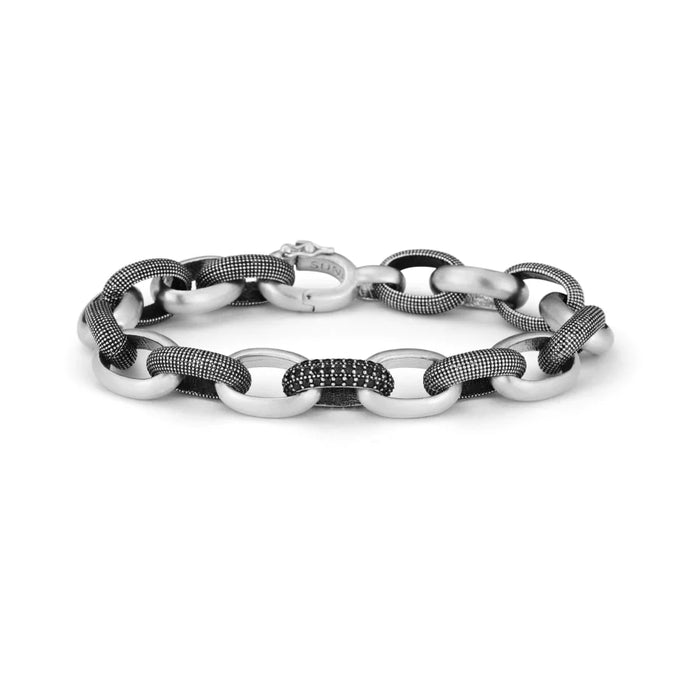 Neil Link Bracelet with Black Diamond Link in Sterling Silver