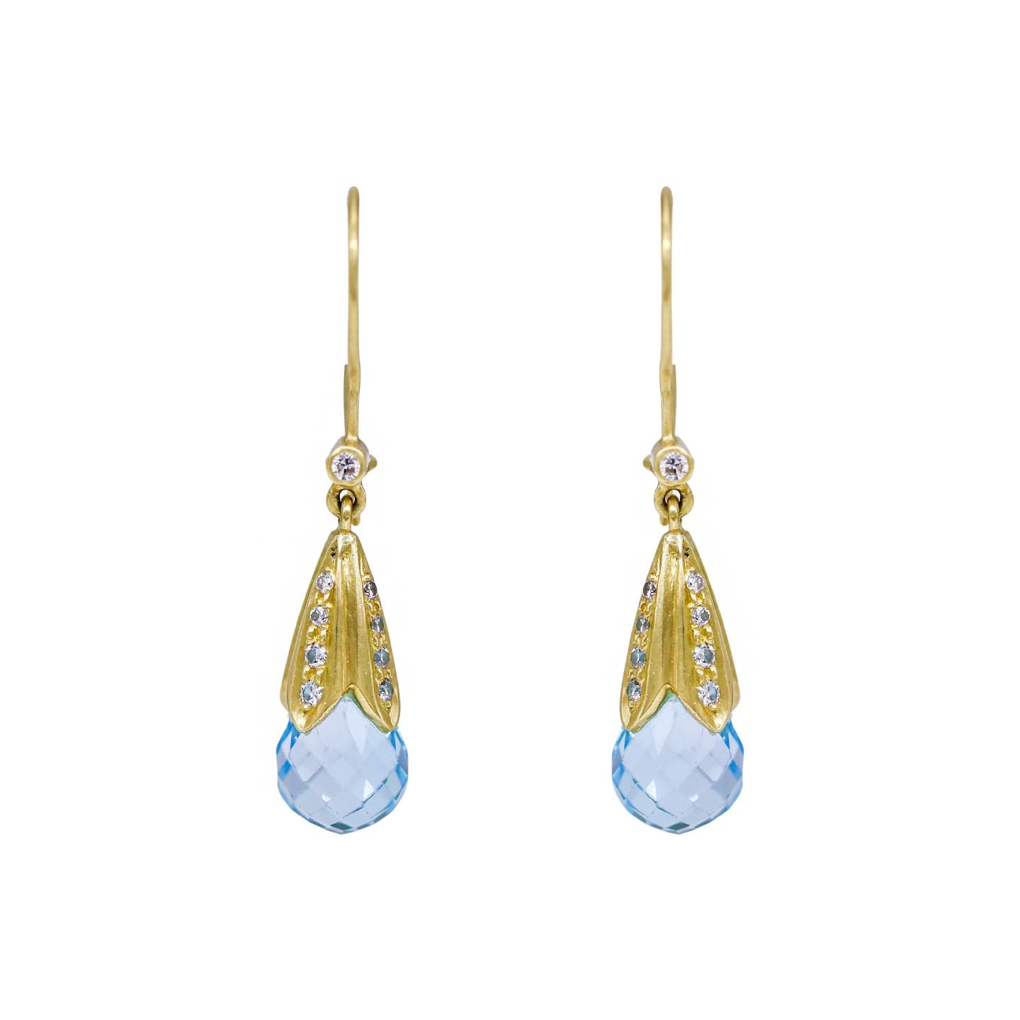 Blue Topaz Dew Drop Earrings in Yellow Gold