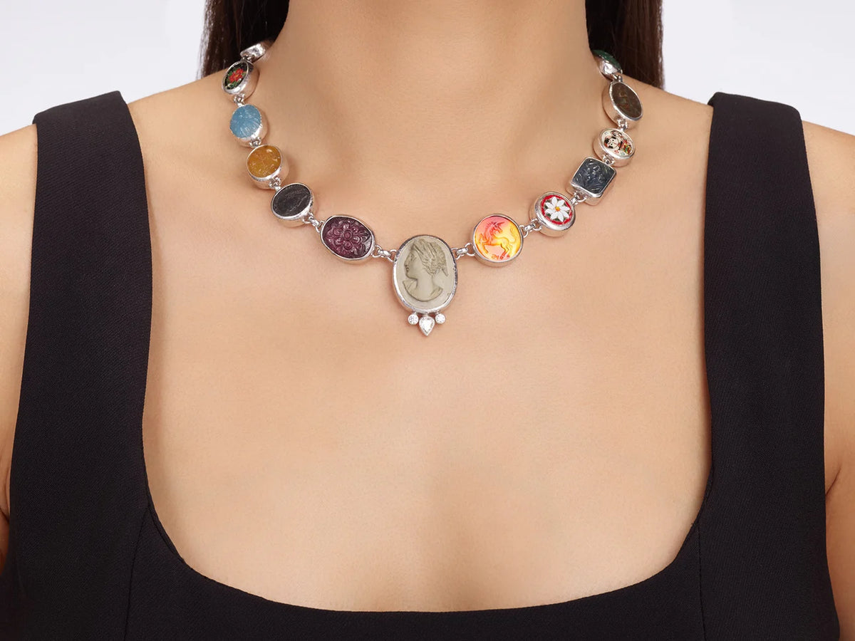 Antiquities One-of-a-Kind Couture Silver Mixed Artifacts & Gemstones Rivière Link Necklace