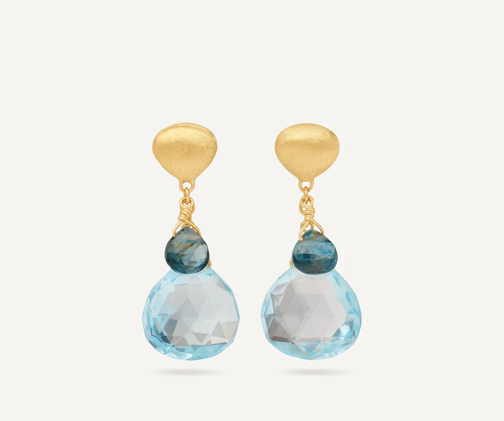 Paradise Blue Topaz Drop Earrings in Yellow Gold