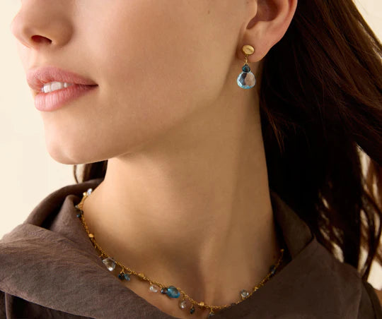 Paradise Blue Topaz Drop Earrings in Yellow Gold