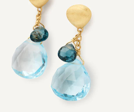Paradise Blue Topaz Drop Earrings in Yellow Gold