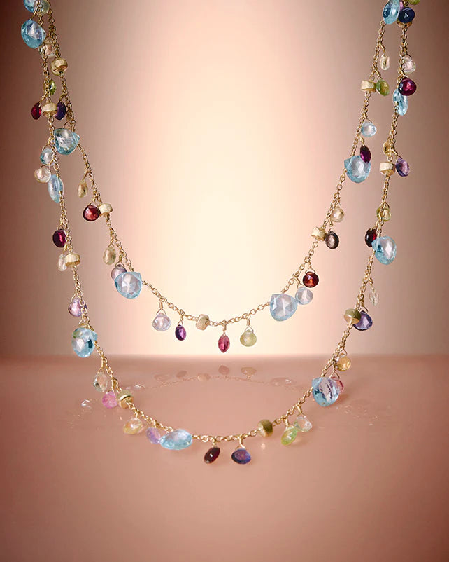 Paradise Mixed Gemstone Long Necklace in Yellow Gold