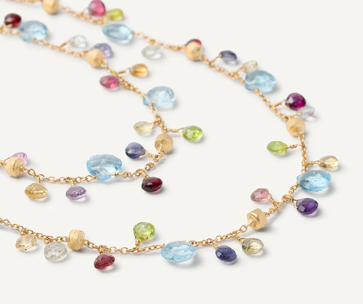 Paradise Mixed Gemstone Long Necklace in Yellow Gold