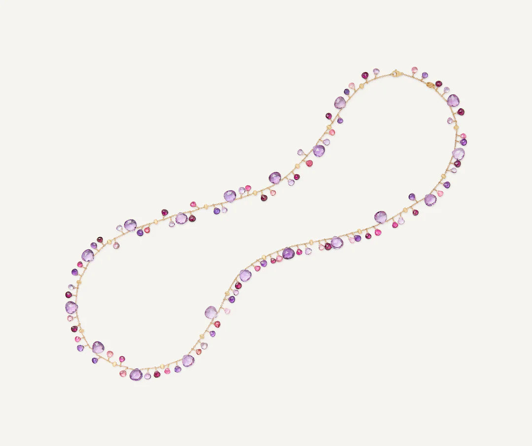 Paradise Amethyst and Pink Tourmaline Long Necklace in Yellow Gold