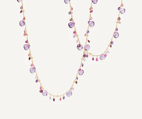 Paradise Amethyst and Pink Tourmaline Long Necklace in Yellow Gold