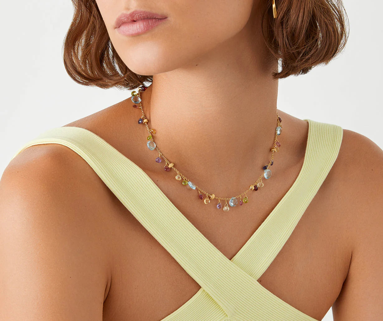Paradise Single Strand Mixed Gemstone Necklace in Yellow Gold
