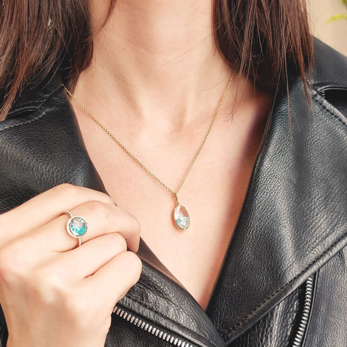 Petite Oval Paraiba Pendant in Rose Gold