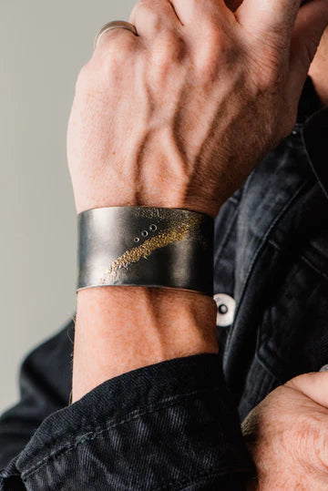 Silver + Gold Black Diamond Slice Cuff in Oxidized Argentium Silver and Yellow Gold