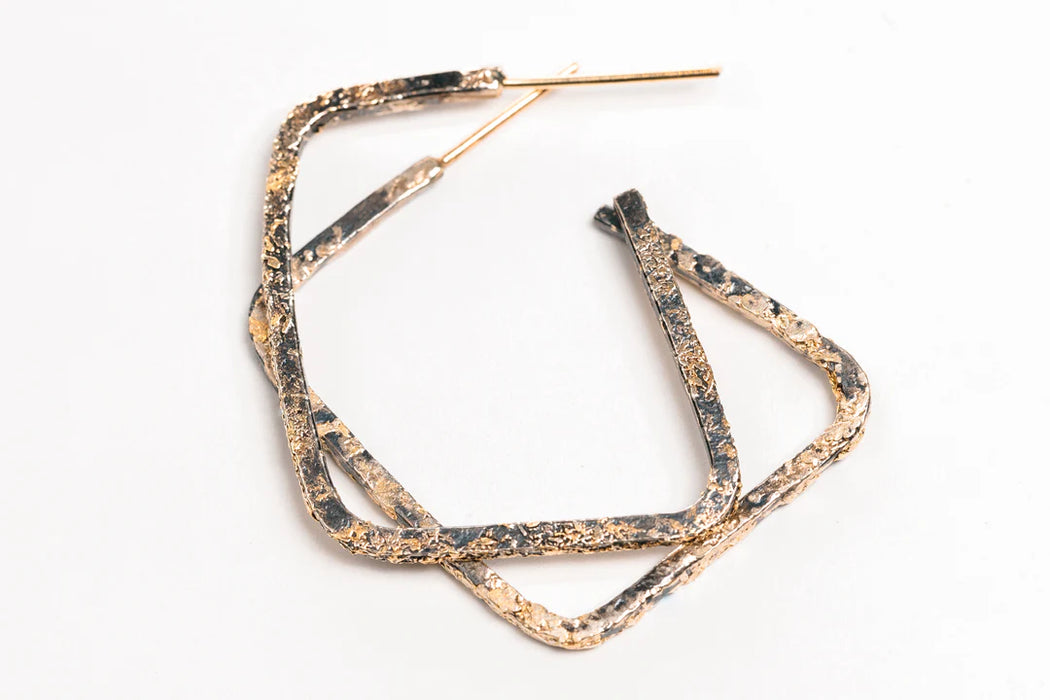 Slice Square Hoops in Yellow Gold and Oxidized Argentium Silver