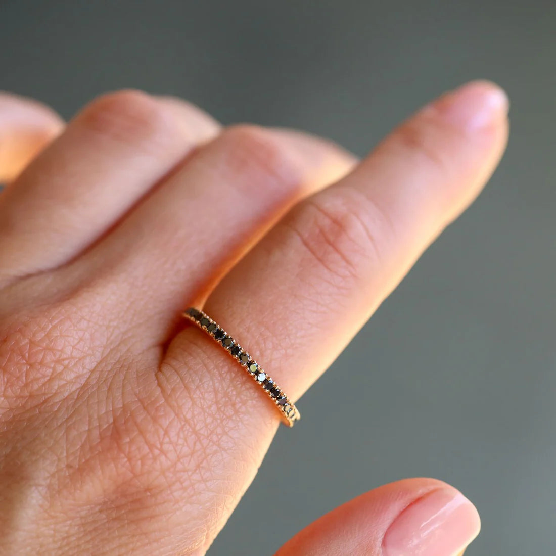 Prong Black Diamond Band in Rose Gold