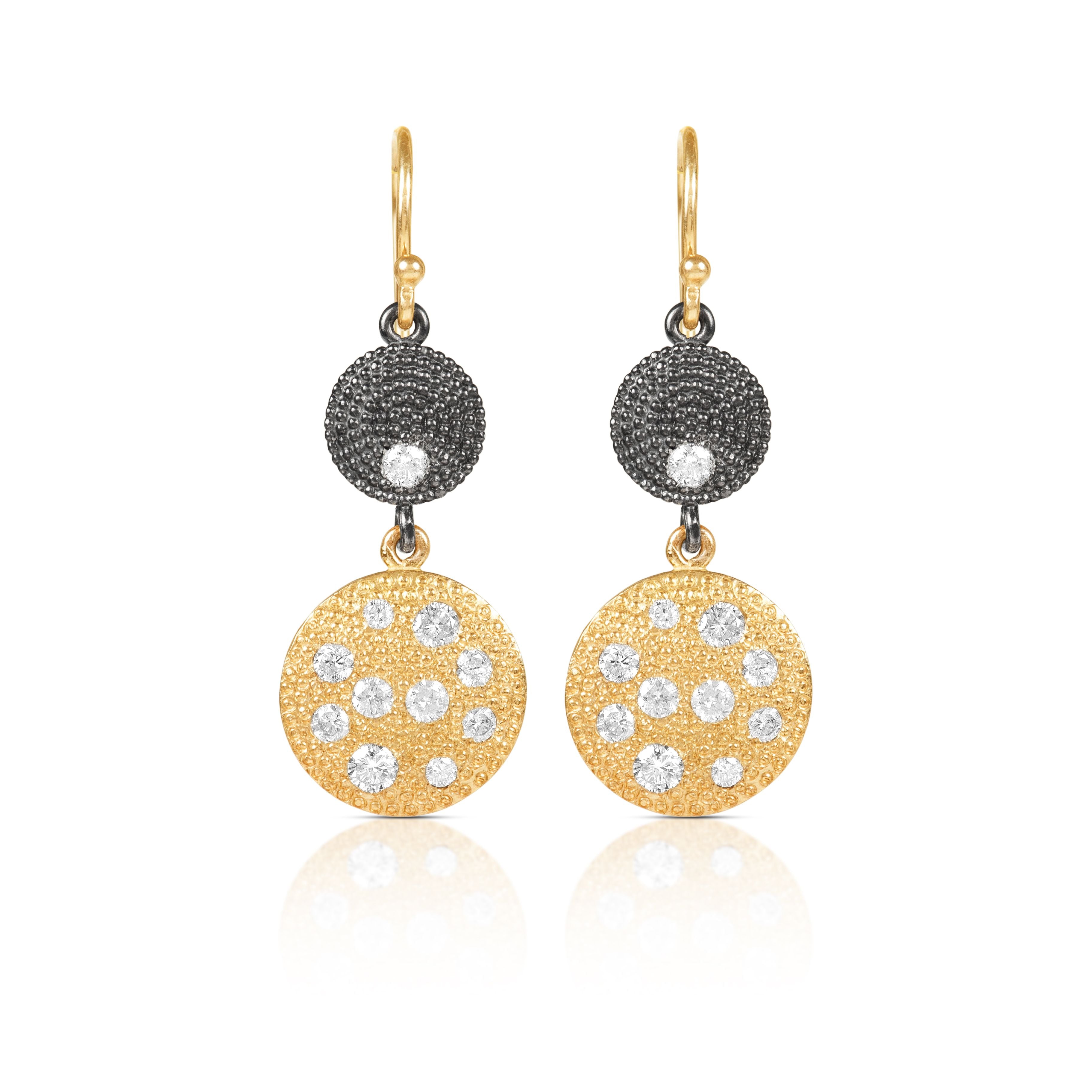 Semah Earrings in Yellow Gold and Black Rhodium Sterling Silver