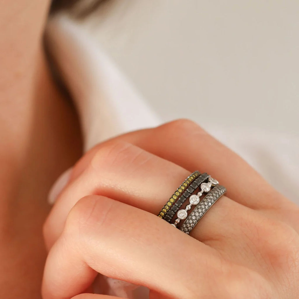 Prong Black Diamond Band in Blackened Gold