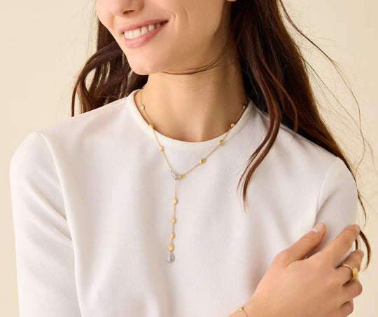 Siviglia Diamond Lariat Necklace in Yellow Gold and White Gold