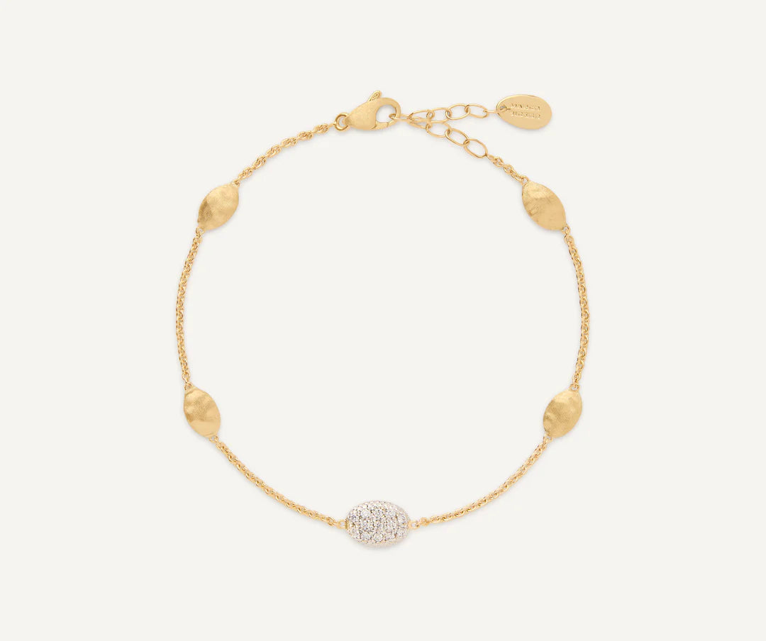 Siviglia Small Bean Diamond Bracelet in Yellow Gold and White Gold