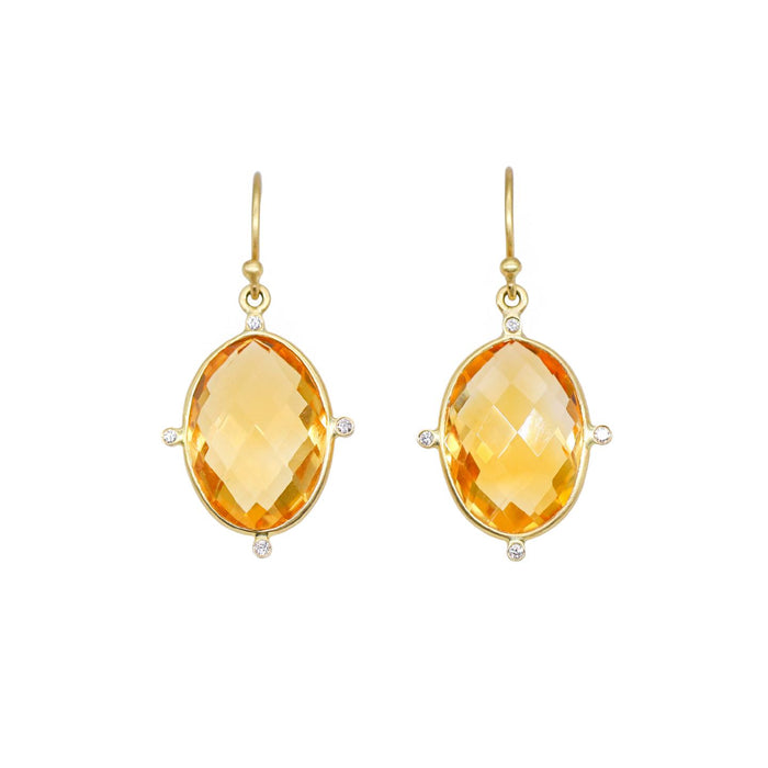 Citrine Oval Node Earrings in Yellow Gold